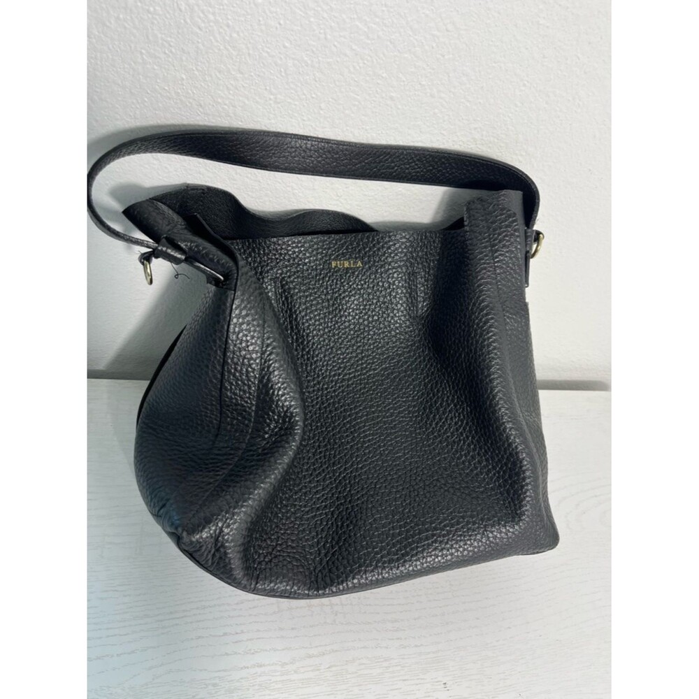 Furla Capriccio Leather Hobo Shoulder Handbag Black